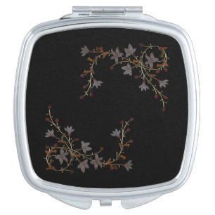 Art Deco Flowers On Black Compact Mirror