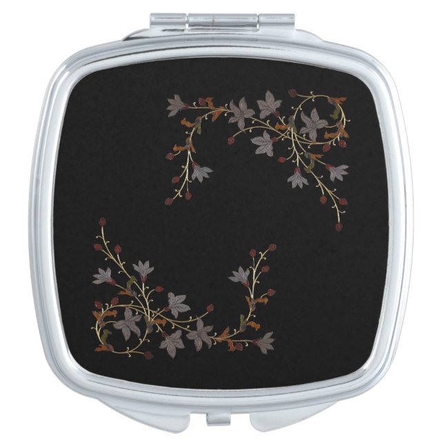 Art Deco Flowers On Black Compact Mirror (Front)