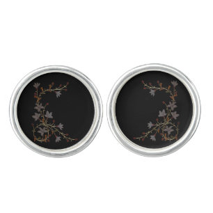 Art Deco Flowers On Black Cufflinks
