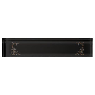 Art Deco Flowers On Black Desk Name Plate