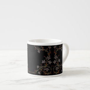 Art Deco Flowers On Black Espresso Cup