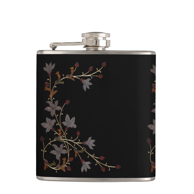Art Deco Flowers On Black Flask (Front)