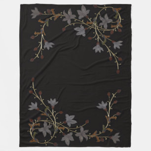 Art Deco Flowers On Black Fleece Blanket