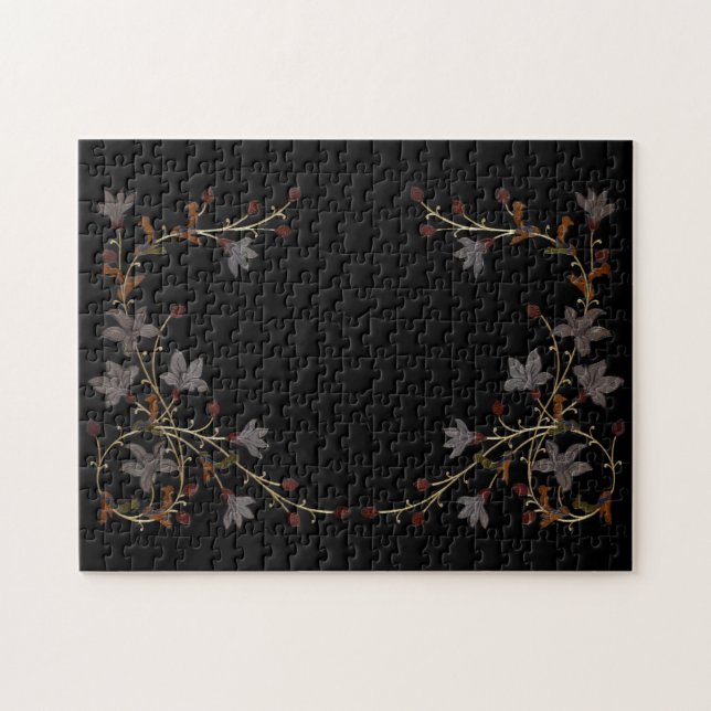 Art Deco Flowers On Black Jigsaw Puzzle (Horizontal)