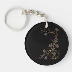 Art Deco Flowers On Black Keychain