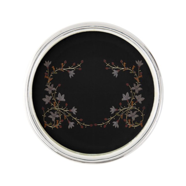 Art Deco Flowers On Black Lapel Pin (Front)