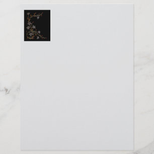 Art Deco Flowers On Black Letterhead