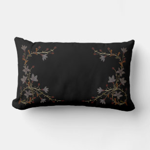 Art Deco Flowers On Black Lumbar Pillow