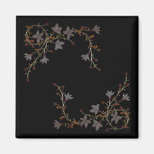 Art Deco Flowers On Black Magnet