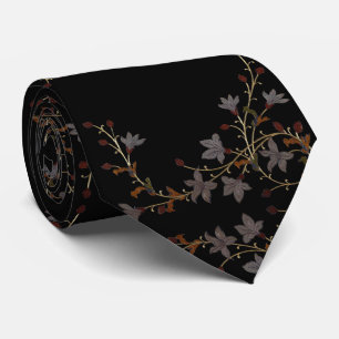 Art Deco Flowers On Black Neck Tie