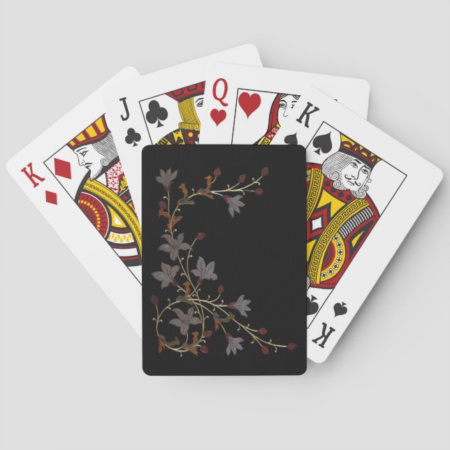 Art Deco Flowers On Black Poker Cards (Back)