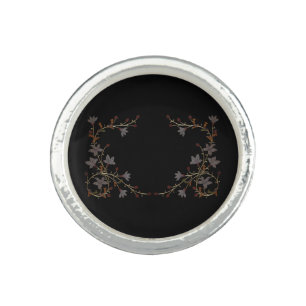 Art Deco Flowers On Black Ring