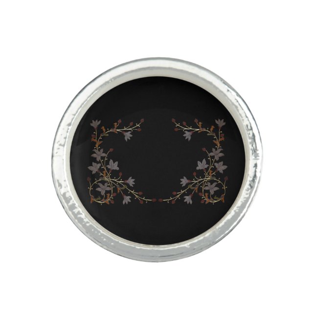 Art Deco Flowers On Black Ring (Front)