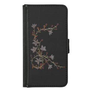 Art Deco Flowers On Black Samsung Galaxy S5 Wallet Case