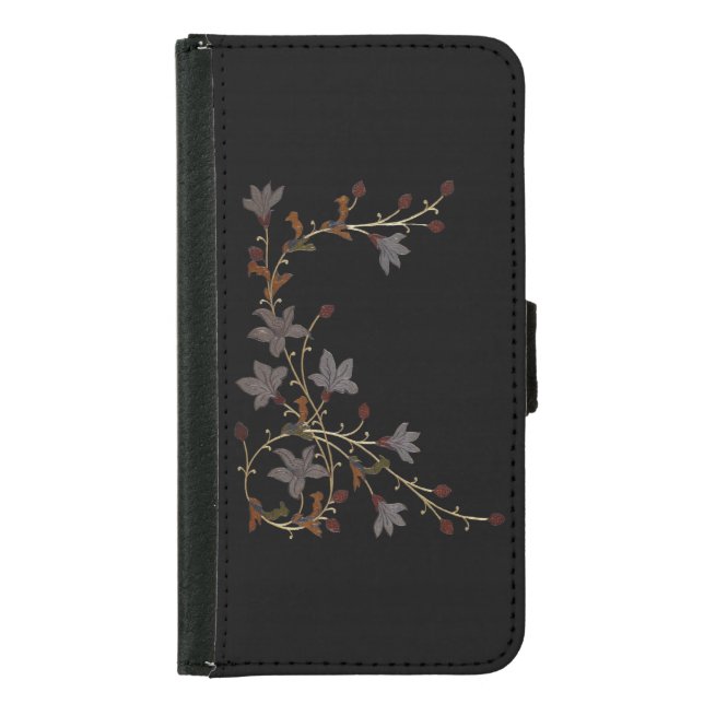 Art Deco Flowers On Black Samsung Galaxy Wallet Case (Front)