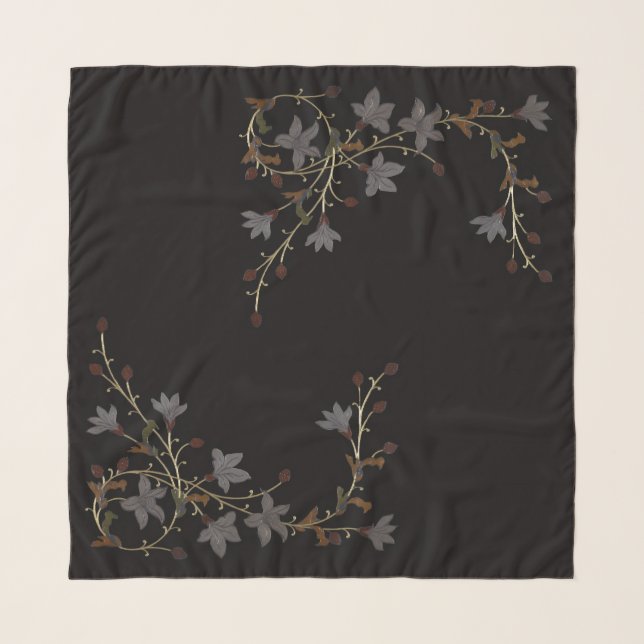 Art Deco Flowers On Black Scarf (Front (Horizontal))