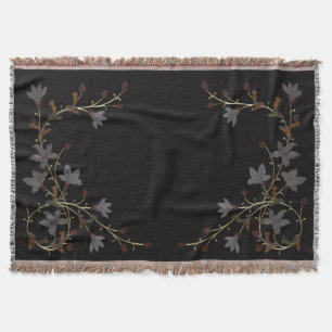 Art Deco Flowers On Black Throw Blanket