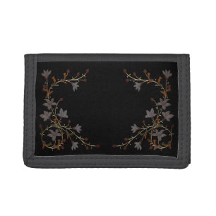 Art Deco Flowers On Black Tri-fold Wallet