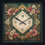 Art Deco Flowers Square Wall Clock<br><div class="desc">Great clock design. You will love it like others. Be free to use this design for other product you like or to customize and add your text. Follow me for more. Thank you. Have a nice day.</div>