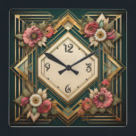 Art Deco Flowers Square Wall Clock<br><div class="desc">Great clock design. You will love it like others. Be free to use this design for other product you like or to customize and add your text. Follow me for more. Thank you. Have a nice day.</div>