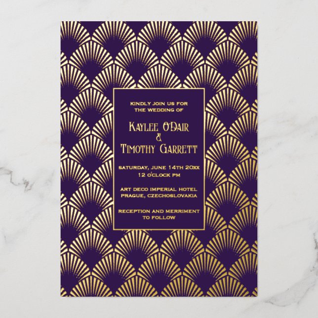 Art Deco Foil Wedding/Anniversary/Party Invitation (Front)
