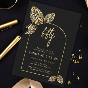 Art Deco Foliage Gold Boho Botanical 50th Birthday Invitation
