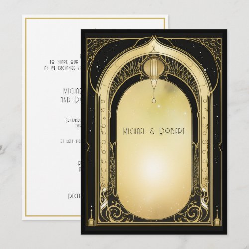 Art Deco Formal Black & Gold Wedding  Invitation