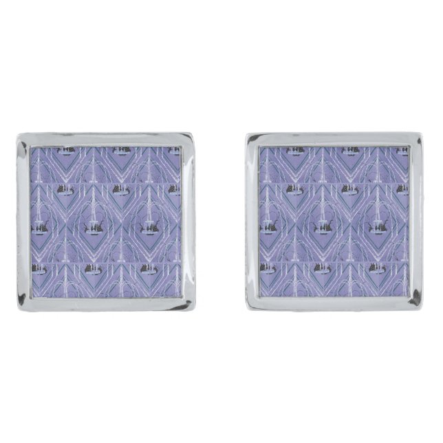 Art Deco Fountain In Blue Cufflinks (Front)