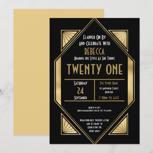 Art Deco Frame 21st Birthday Gold Black