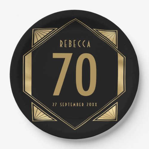 Art Deco Frame 70th Birthday Name Date Paper Plates
