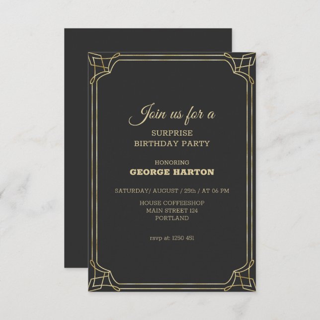 Art Deco Frame Birthday Invitation (Front/Back)