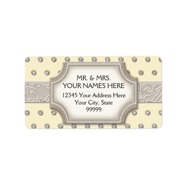 Art Deco Frame Champagne Silver Jewel Dots Label (Front)