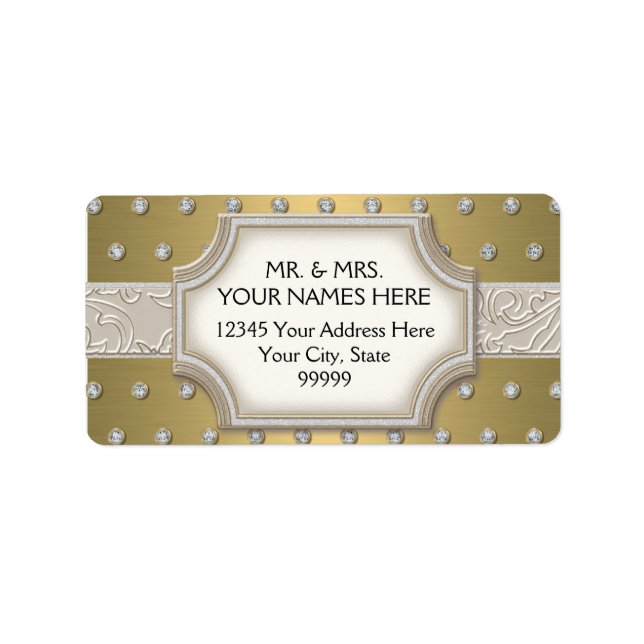 Art Deco Frame Champagne Silver Jewel Dots Label (Front)