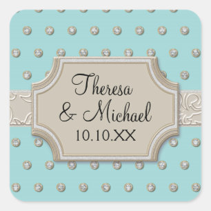 Art Deco Frame Champagne Silver Jewel Dots Square Sticker