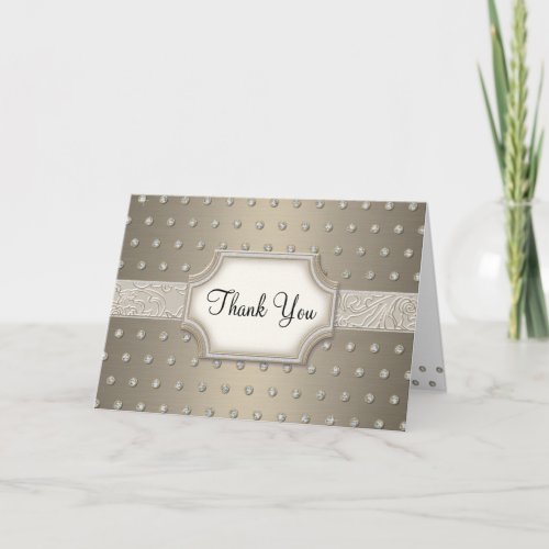 Art Deco Frame Champagne Silver Jewel Dots Thank You Card