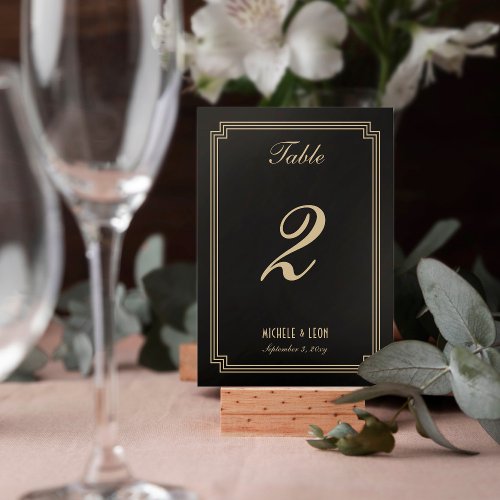 Art Deco Frame Classic Wedding Black Gold Table Number