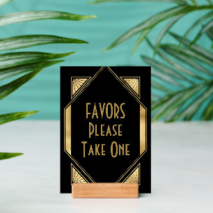 Art Deco Frame Gold Black Favors Wedding Sign Holder