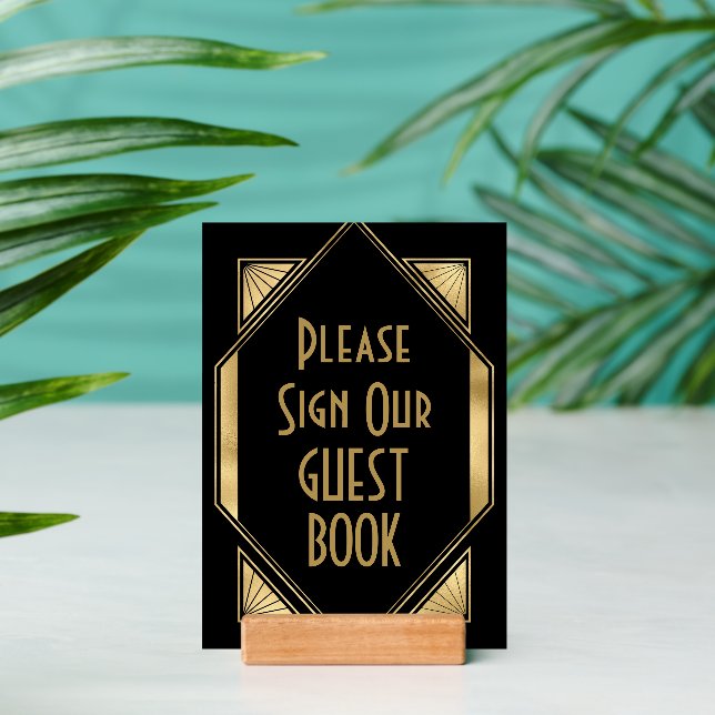 Art Deco Frame Gold Black Guest Book Wedding Sign Holder (Insitu 2)