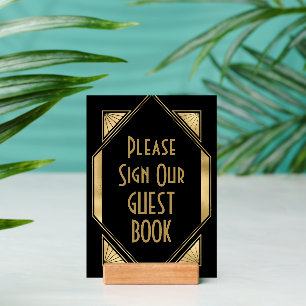 Art Deco Frame Gold Black Guest Book Wedding Sign Holder