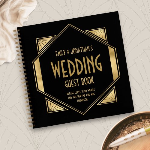 Art Deco Frame Gold Black Wedding Guest Book