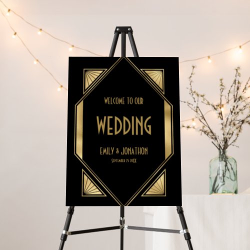 Art Deco Frame Gold Black Welcome to Wedding Foam Board