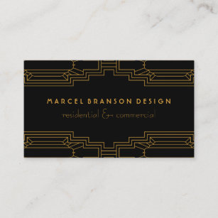Art Deco Frame Gold on Custom Color Black Business Card