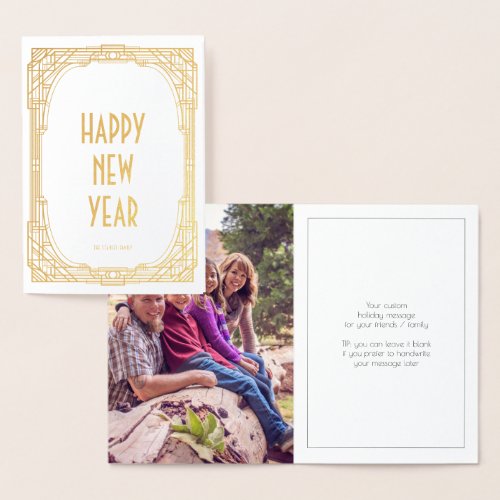 Art deco frame Happy New Year Foil Card