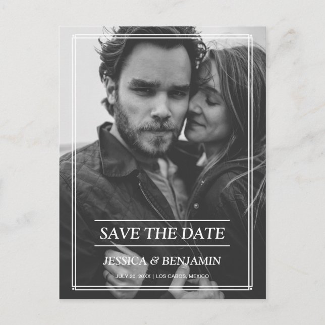 Art Deco Frame Photo Save the Dates Announcement Postcard (Front)