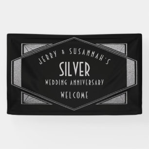 Art Deco Frame Silver Anniversary Names Black Banner