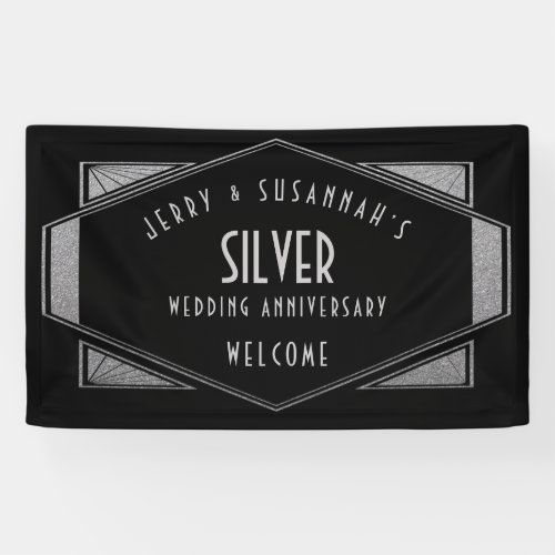 Art Deco Frame Silver Anniversary Names Black Banner