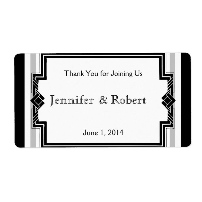 Art Deco Frame Wedding Water Bottle Label (Front)