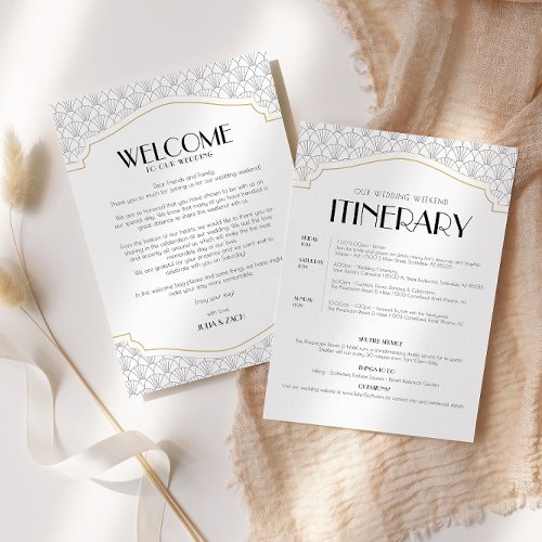 Art Deco Frame Wedding WelcomeItinerary Card 