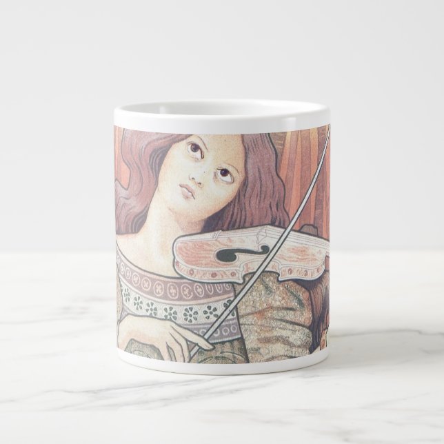 Art Deco French Woman with Violin Music Lover  Giant Coffee Mug (Front)