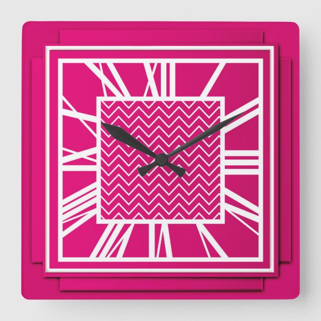 Art Deco, fuchsia pink Square Wall Clock (Front)